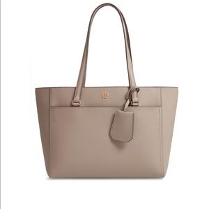 Tory Burch Small Robinson Leather Tote Gray Heron